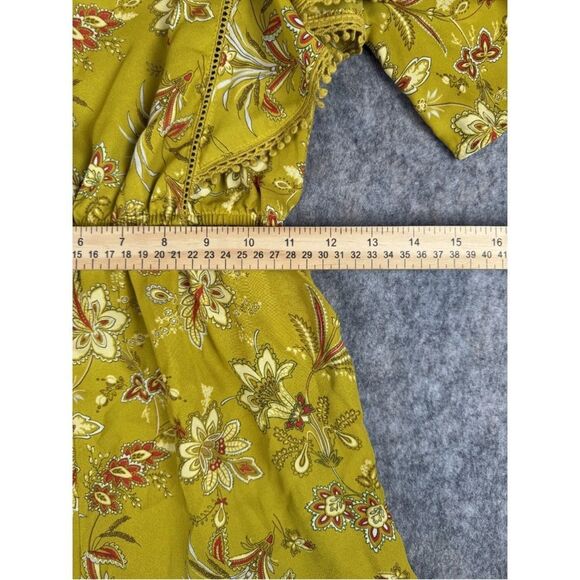 Chelsea & Violet Romper Womens Size XS Green Floral Square Neck Ruffle One-Piece - Picture 4 of 5